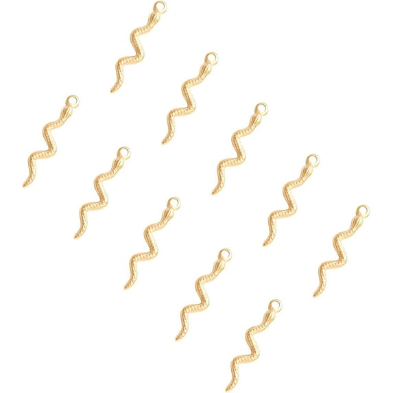 10pcs Golden Snake Pattern Charms 304 Stainless Steel Charms Pendants 2mm Small Hole Pendants for DIY Necklace Bracelet Jewelry Making 28x6.5x1.5mm for making