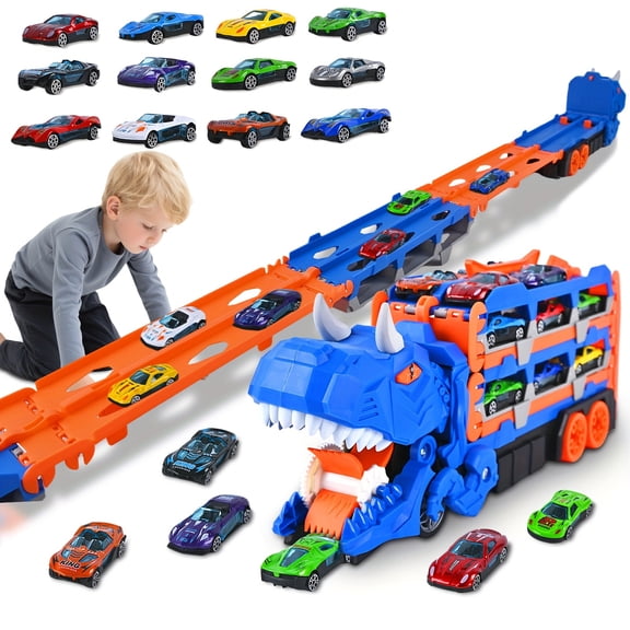 Transformer Dinosaur Truck, Kids Toys, Truck Toys, Extra Long Track, Includes 12 Cars Alloy Cars, Ultimate Garage, Car Toys, Track Cars