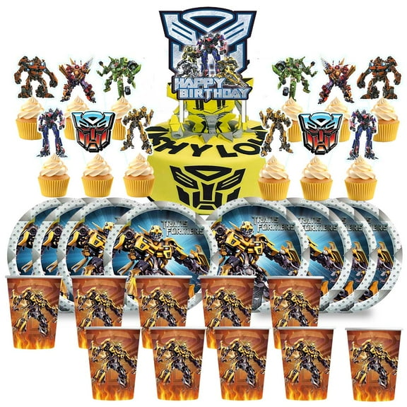 Transformer Birthday Cups Party Supplies Plates Fans Decorations Cake Topper Decor