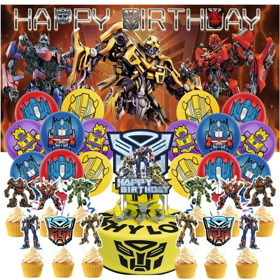 Transformer Party Supplies Decor Birthday Banner Decorations Kit Latex Balloons Backdrop Cake Topper