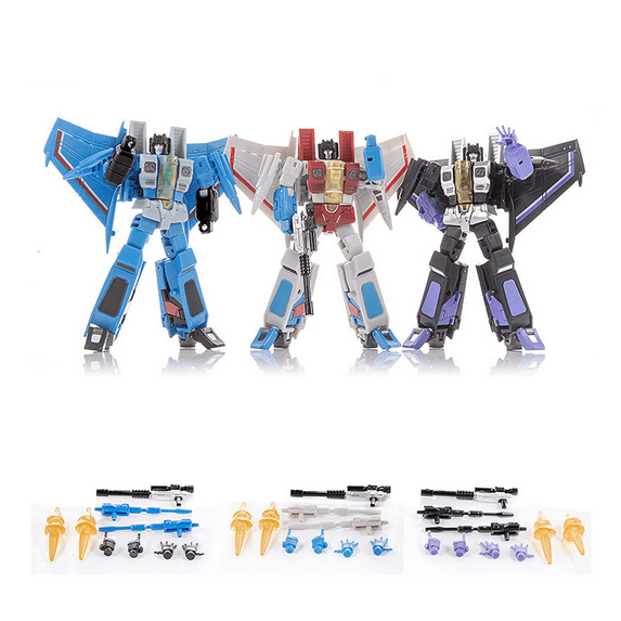 Transformer Toy Flying Squad Starscream Thundercracker Skywarp Playset Decepticon Airplane F15 Fighter Robot Toy Model KO Version (5" Scale) Action Figure