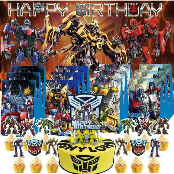Transformer Treat Bags Candy Decorations Party Favor Supplies Birthday Cake Topper Backdrop Banner