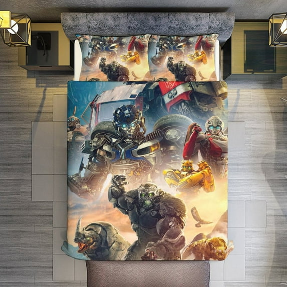 Transformers 3-Piece Comforter Set for Bedroom, Transformers Bedding Set for Kids Adults, Soft Microfiber Duvet Cover Set with Zipper Closure, 1 Duvet Cover + 2 Pillow Covers