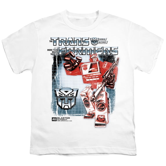 Transformers 40th Anniversary Blaster Box Unisex Youth T Shirt, White, X-Large