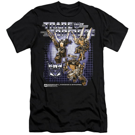 Transformers 40th Anniversary Bombshell, Kickback, Shrapnel Box Unisex Adult Canvas Brand T Shirt, Black, 2X-Large
