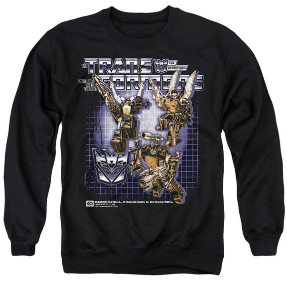 Transformers 40th Anniversary Bombshell, Kickback, Shrapnel Box Unisex Adult Crewneck Sweatshirt, Black, Medium