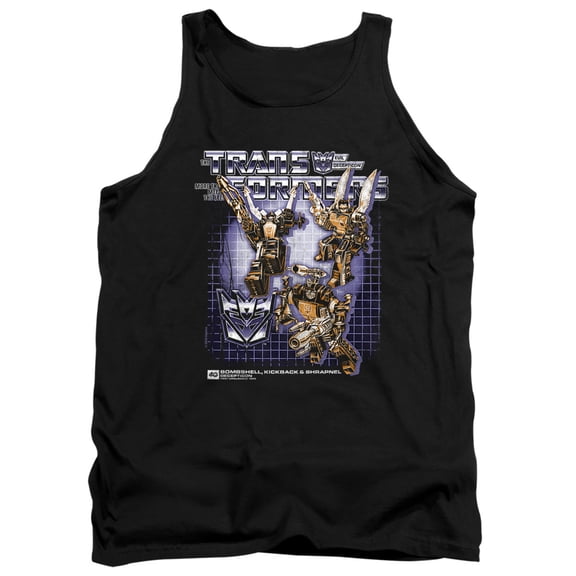 Transformers 40th Anniversary Bombshell, Kickback, Shrapnel Box Unisex Adult Tank Top, Black, Medium