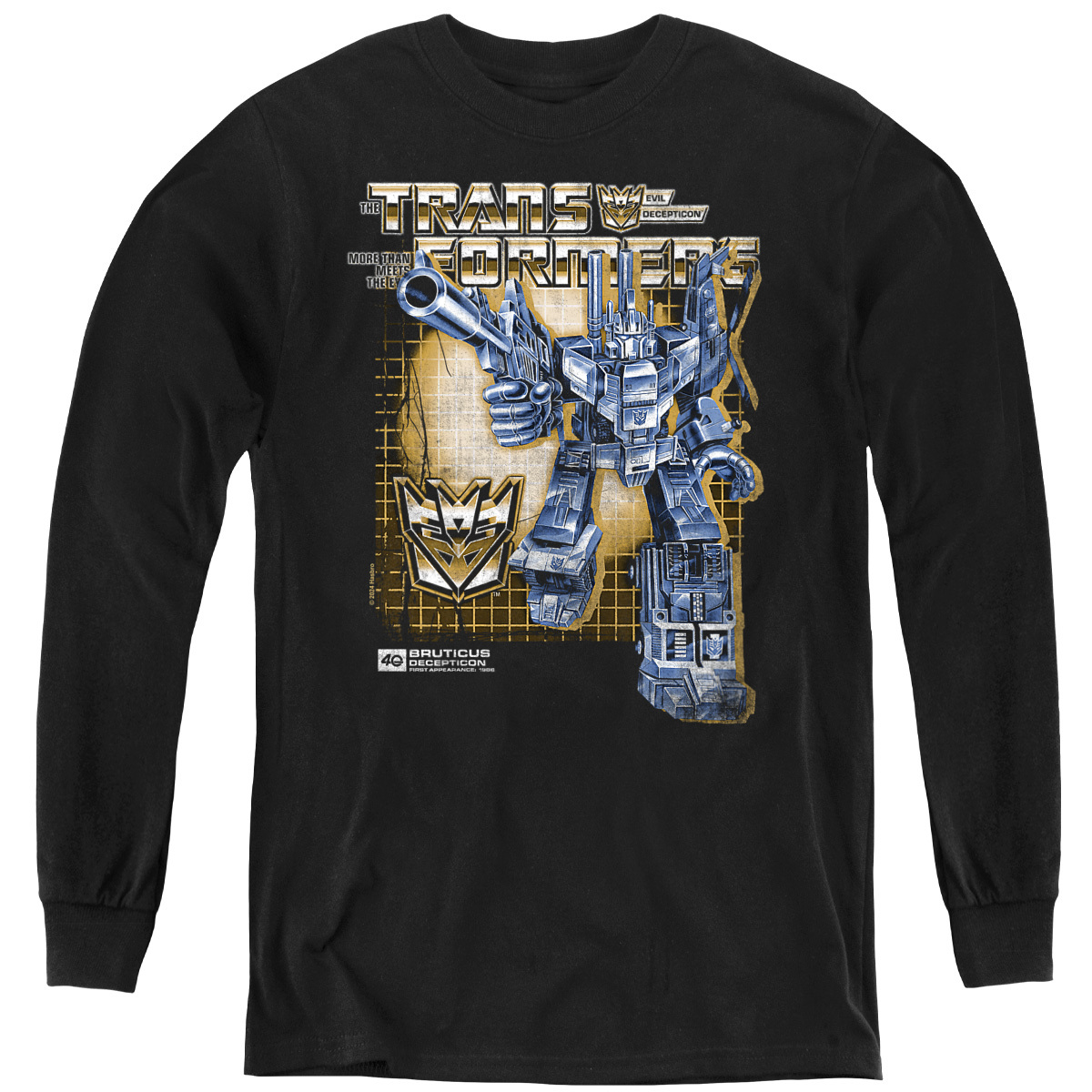Transformers 40th Anniversary Bruticus Box Youth Long Sleeve T Shirt, Black, Small