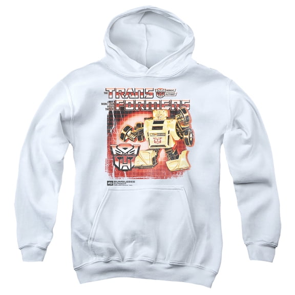 Transformers 40th Anniversary Bumblebee Box Youth Kids Boy/Girls Pull-Over Hoodie, White, Large
