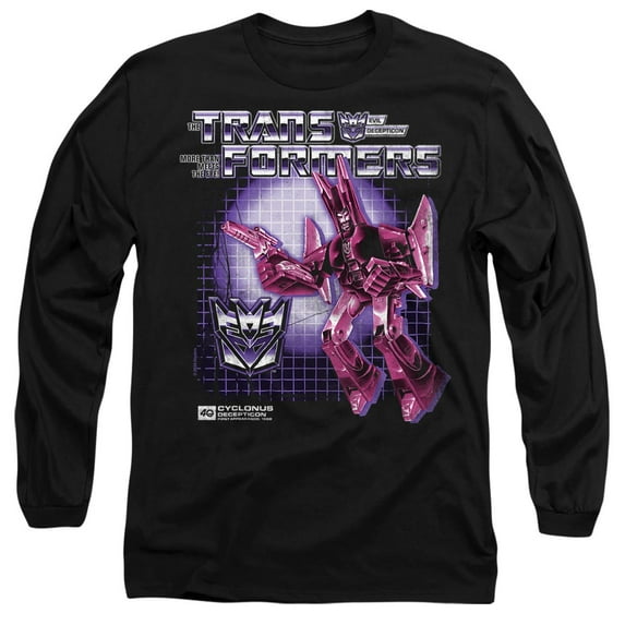 Transformers 40th Anniversary Cyclonus Box Unisex Adult Long-Sleeve T Shirt, Black, Large