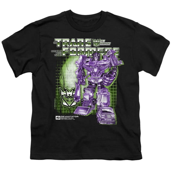 Transformers 40th Anniversary Devastator Box Unisex Youth T Shirt, Black, Large