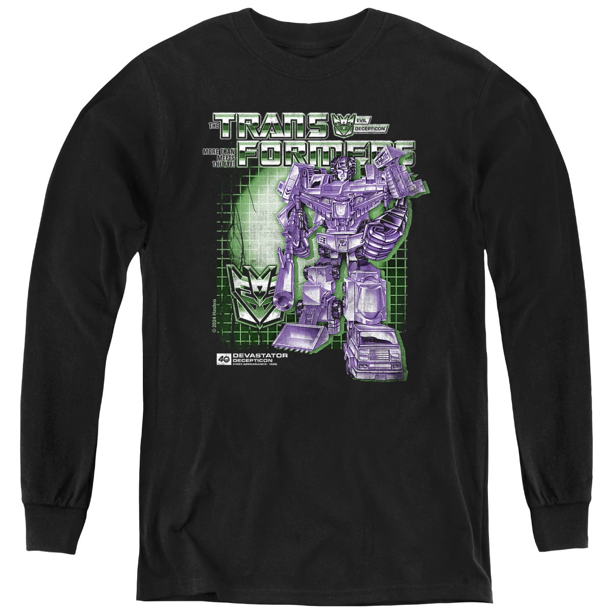 Transformers 40th Anniversary Devastator Box Youth Long Sleeve T Shirt, Black, X-Large