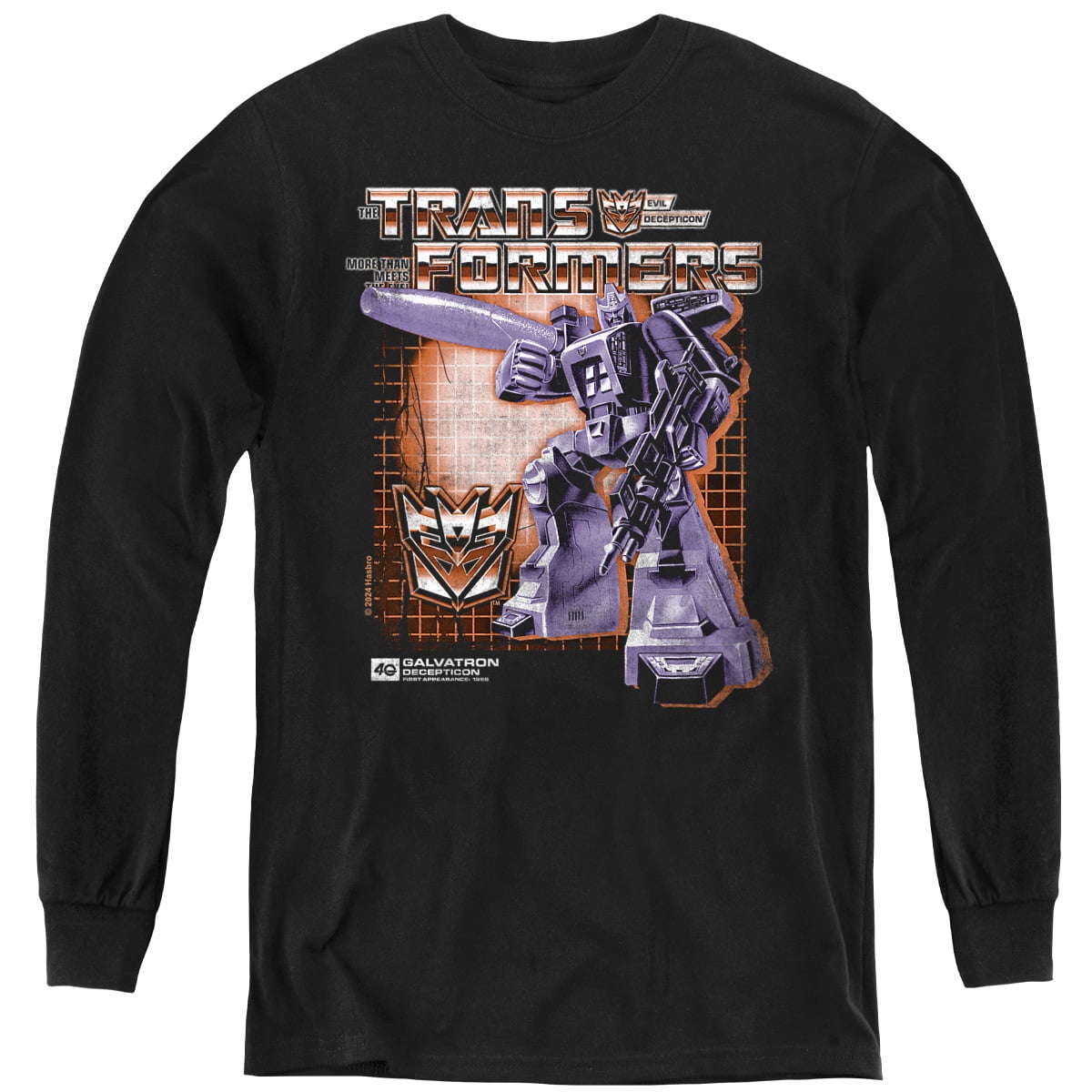 Transformers 40th Anniversary Galvatron Box Youth Long Sleeve T Shirt, Black, Large