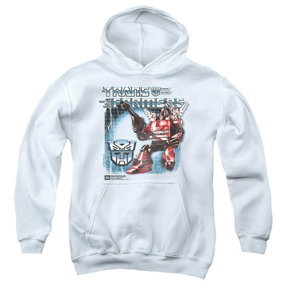 Transformers 40th Anniversary Inferno Box Youth Kids Boy/Girls Pull-Over Hoodie, White, Large