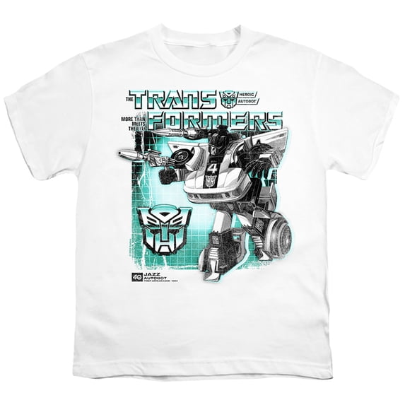 Transformers 40th Anniversary Jazz Box Unisex Youth T Shirt, White, X-Small