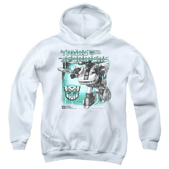 Transformers 40th Anniversary Jazz Box Youth Kids Boy/Girls Pull-Over Hoodie, White, Medium