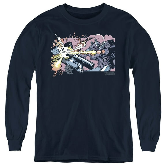 Transformers 40th Anniversary Megatron vs Shockwave Youth Long Sleeve T Shirt, Navy, Small