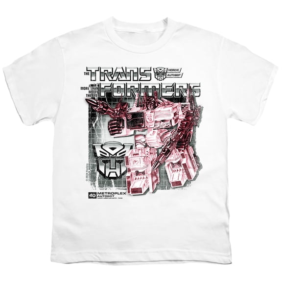 Transformers 40th Anniversary Metroplex Box Unisex Youth T Shirt, White, Small