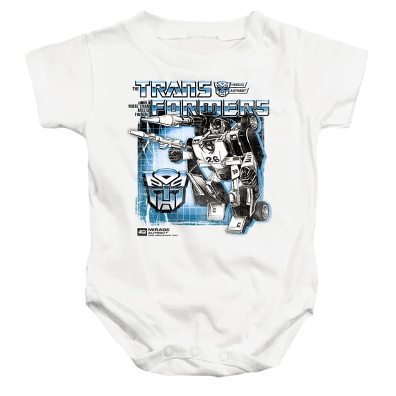 Transformers 40th Anniversary Mirage Box Unisex Infant Snap Suit for Baby, White, Medium
