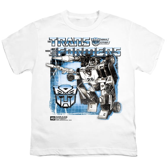 Transformers 40th Anniversary Mirage Box Unisex Youth T Shirt, White, Large