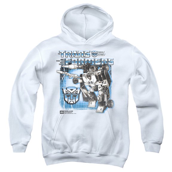 Transformers 40th Anniversary Mirage Box Youth Kids Boy/Girls Pull-Over Hoodie, White, X-Large