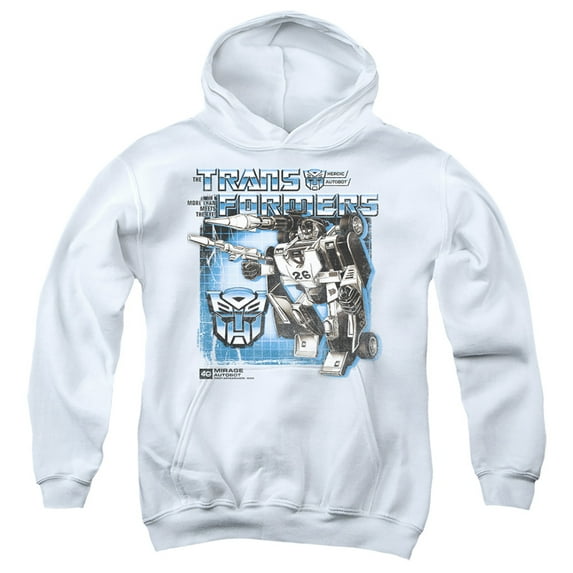 Transformers 40th Anniversary Mirage Box Youth Kids Boy/Girls Pull-Over Hoodie, White, X-Large