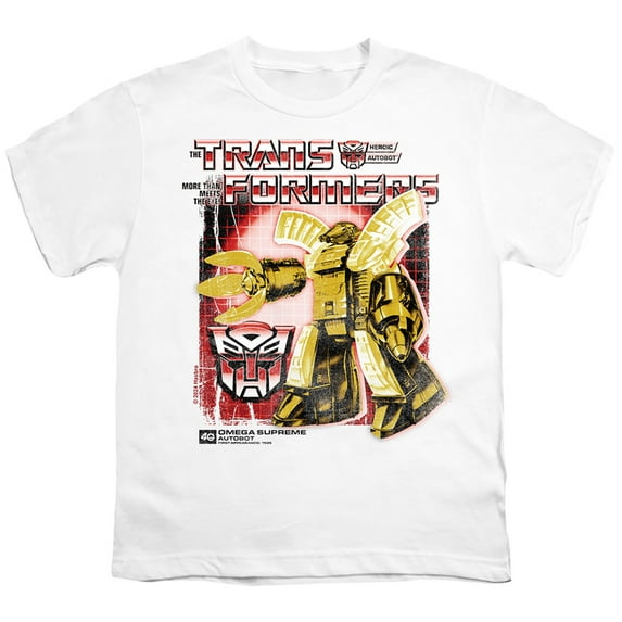Transformers 40th Anniversary Omega Supreme Box Unisex Youth T Shirt, White, Medium
