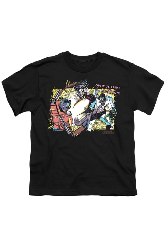 40th Anniversary Optimus vs Megatron Unisex Youth T Shirt, Black, X-Large