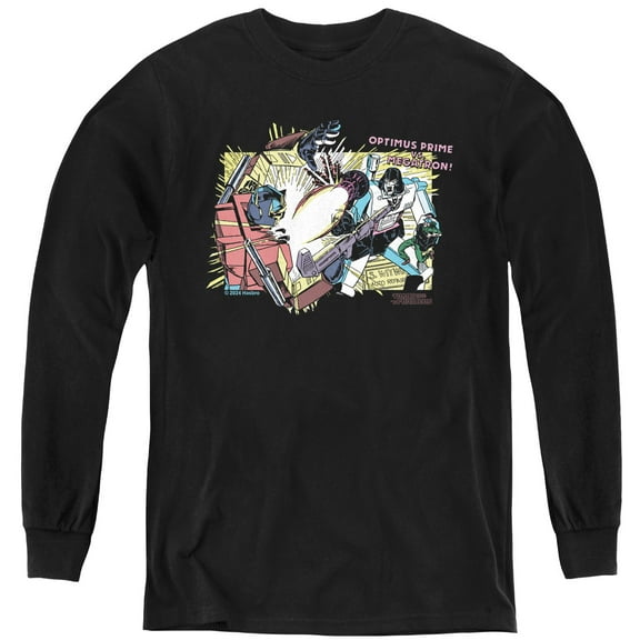 Transformers 40th Anniversary Optimus vs Megatron Youth Long Sleeve T Shirt, Black, Large