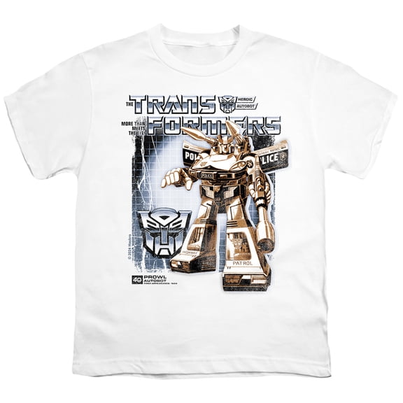 Transformers 40th Anniversary Prowl Box Unisex Youth T Shirt, White, X-Small