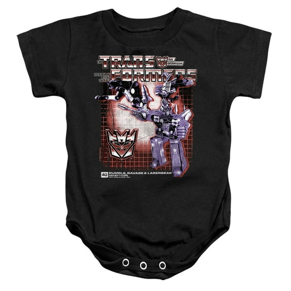 Transformers 40th Anniversary Rumble, Ravage, Laserbeak Box Unisex Infant Snap Suit for Baby, Black, Large