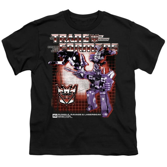 Transformers 40th Anniversary Rumble, Ravage, Laserbeak Box Unisex Youth T Shirt, Black, X-Large