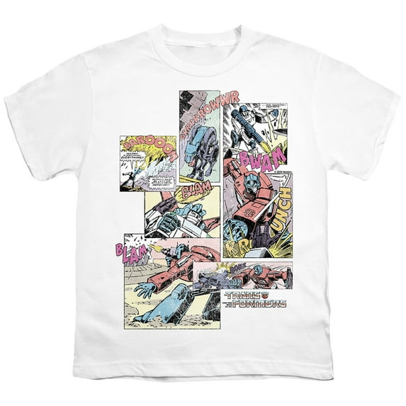 Transformers 40th Anniversary SFX Comic Collage Unisex Youth T Shirt, White, Medium