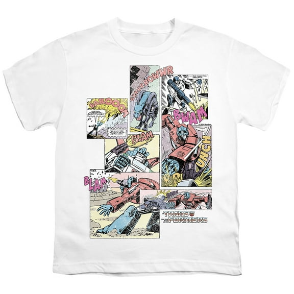 Transformers 40th Anniversary SFX Comic Collage Unisex Youth T Shirt, White, Small