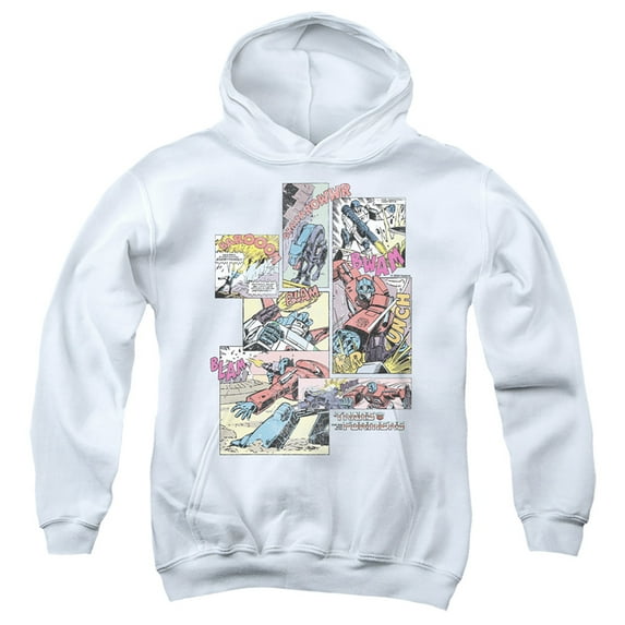 Transformers 40th Anniversary SFX Comic Collage Youth Kids Boy/Girls Pull-Over Hoodie, White, Medium