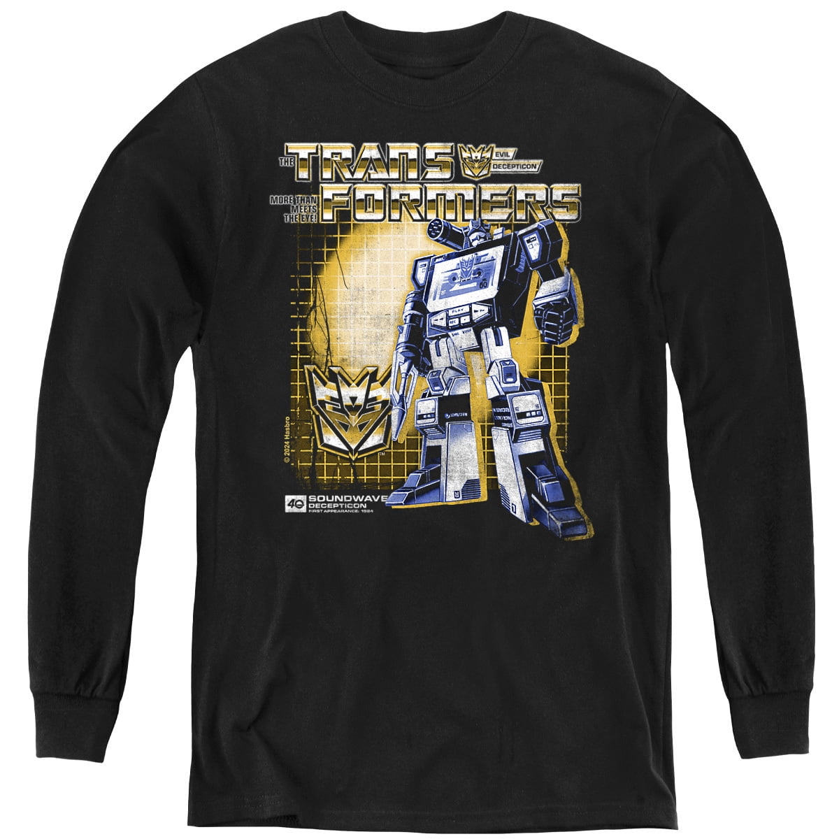 Transformers 40th Anniversary Soundwave Box Youth Long Sleeve T Shirt, Black, Small