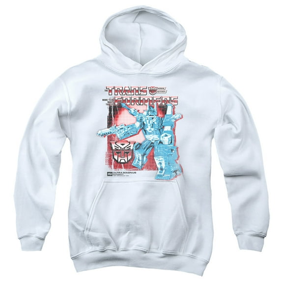 Transformers 40th Anniversary Ultra Magnus Box Youth Kids Boy/Girls Pull-Over Hoodie, White, Large