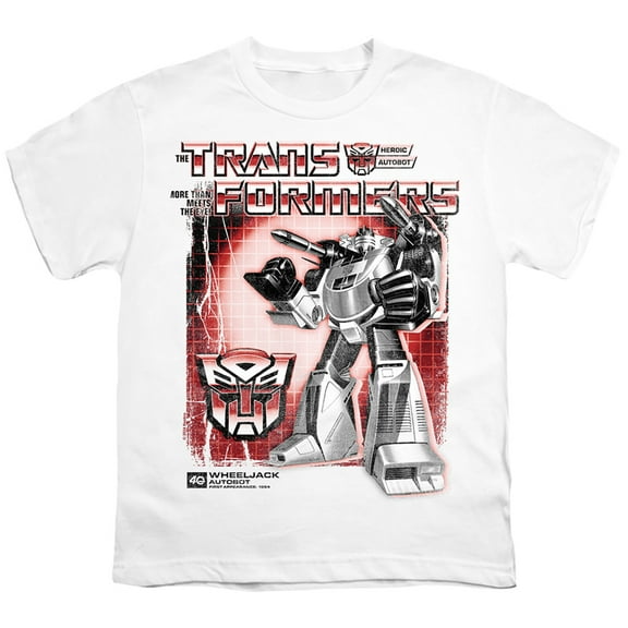 Transformers 40th Anniversary Wheeljack Box Unisex Youth T Shirt, White, X-Small