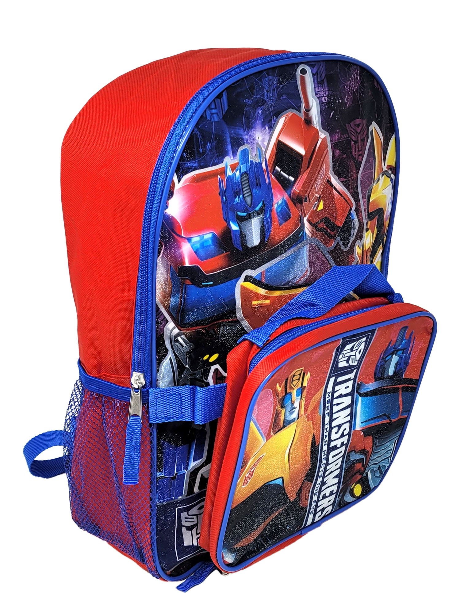  Screen Legends Transformers Backpack and Lunch Box Set for Boys  - Bundle with 15” Transformers Backpack, Lunch Bag, Tattoos, Water Bottle,  More