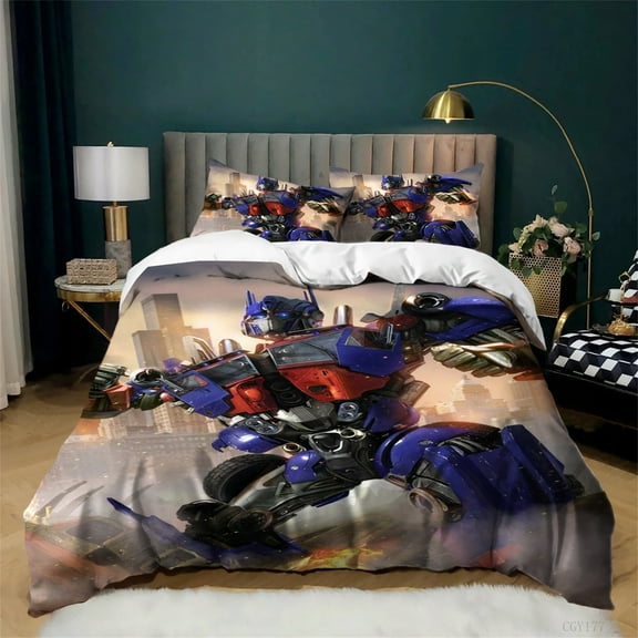 Transformers Bedding Set Bumblebee Optimus Prime Duvet Cover Set 3 Pieces Soft Comfortable Quilt Cover with Pillow Sham