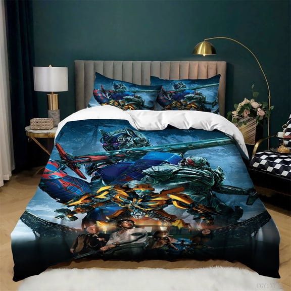 Transformers Bedding Set Soft Breathable Duvet Cover Set Comforter Set 3pcs Bumblebee Optimus Prime Duvet Cover with Pillowshams