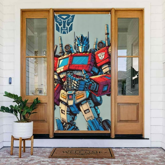 Transformers Birthday Party Door Banner Decorative For Front Door Walls Windows Poster Movie Game Anime,35.4 X 72.8