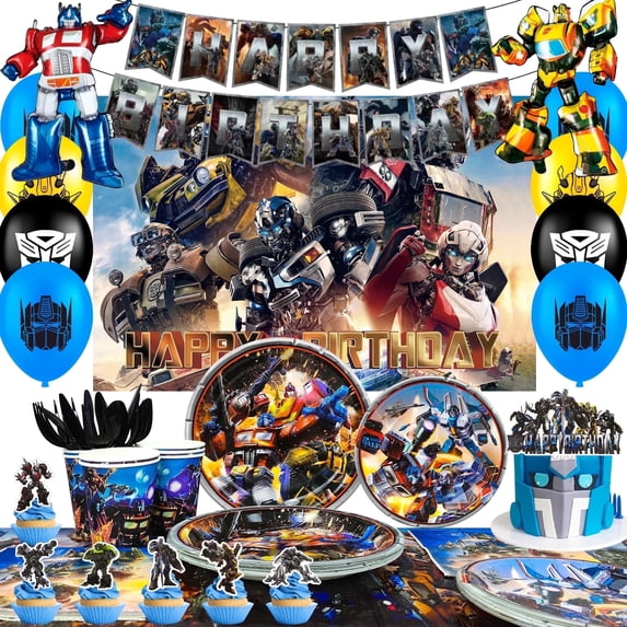 114Pcs Transformers Party Supplies, Transformers Birthday Party Decorations & Tableware Set - Transformers Birthday Plates Tablecloths Banners and More Party Decorations