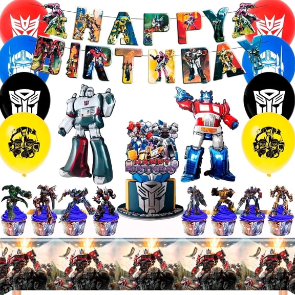 Transformers Party Decorations,29 Pcs Robot Birthday Decorations - Robot Party Balloons & Robot Birthday Banner Cake Toppers Tablecloth etc Robot Birthday Party Decorations
