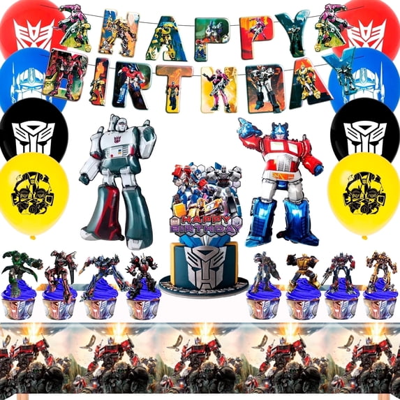 Transformers Party Decorations,29 Pcs Robot Birthday Decorations - Robot Party Balloons & Robot Birthday Banner Cake Toppers Tablecloth etc Robot Birthday Party Decorations