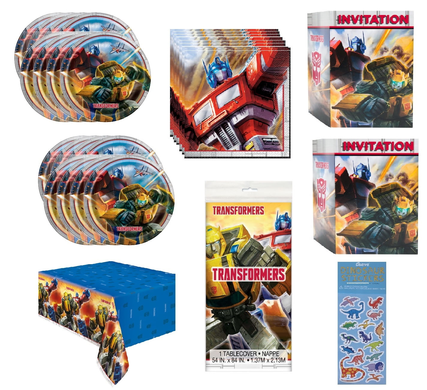 Unique Transformers Birthday Party Supplies Sets with Party Invitations, Serves 16 (64 Pieces)