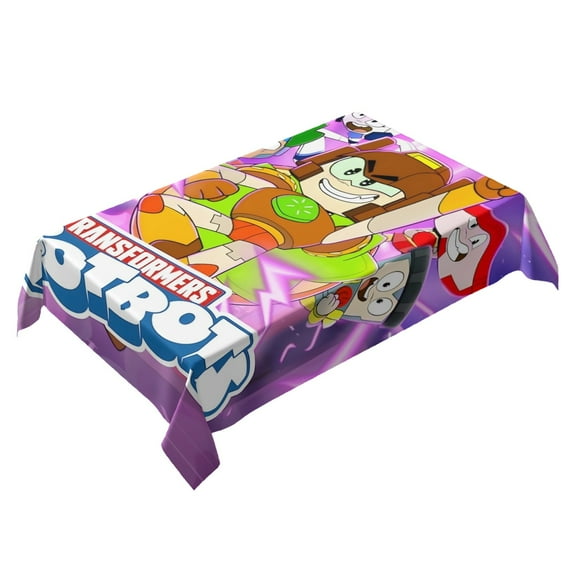 Transformers BotBots-theme square tablecloth has an iconic print, fits most tables, and is easy to care for perfect gifts for fans friends and family55" x 71"140*180cm