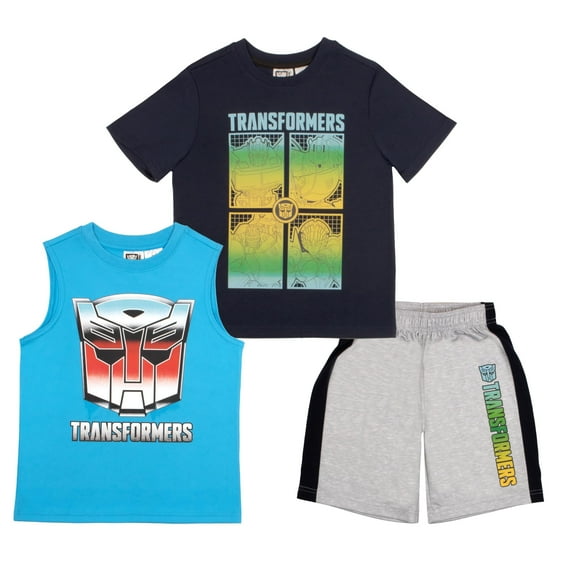 Transformers Boys 3 Piece Short Set Transformers Short Sleeve Shirt Tank Top and Shorts Set 3 Pack Bundle for Kids and Toddlers Transformers Boys Clothes (Size 3T-8)