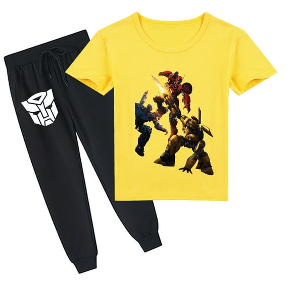 Boys and Girls Transformers Cotton Short Sleeve T-shirt with Long Pants for Summer Set Outfits
