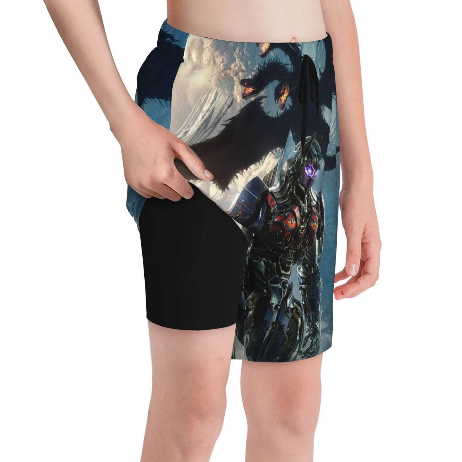 Transformers Boys Swim Trunks Compression Liner Swim Shorts Quick Dry Bathing Suit With Boxer